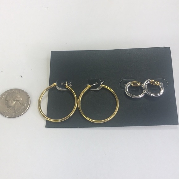New Ralph Lauren 2 Pair of Earring Hoops and Door Knocker Silver Gold Tone - Picture 1 of 4
